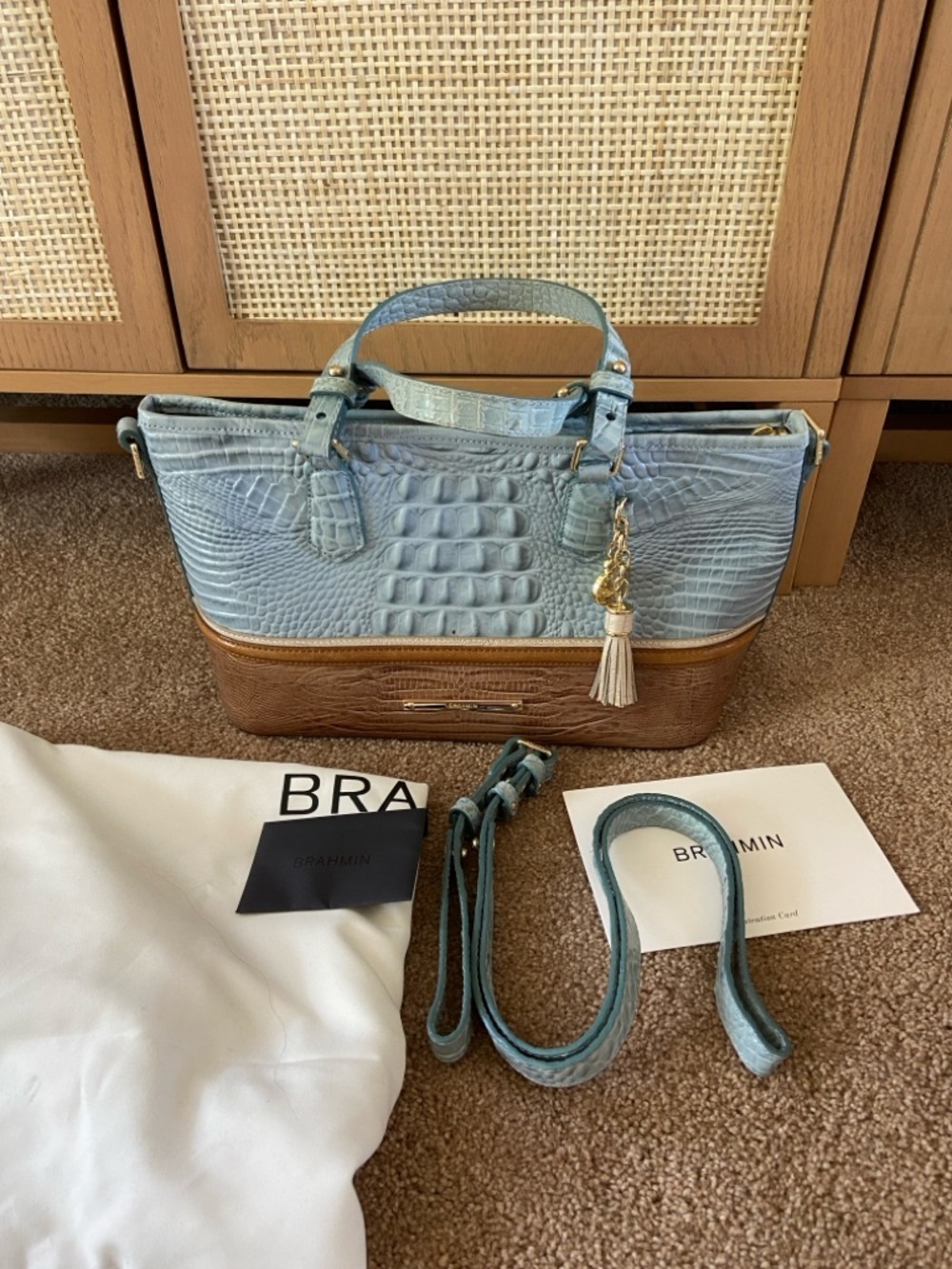 Brahmin Harrison Carry Lemongrass Melbourne Handbag blue/brown Satchel Shoulder